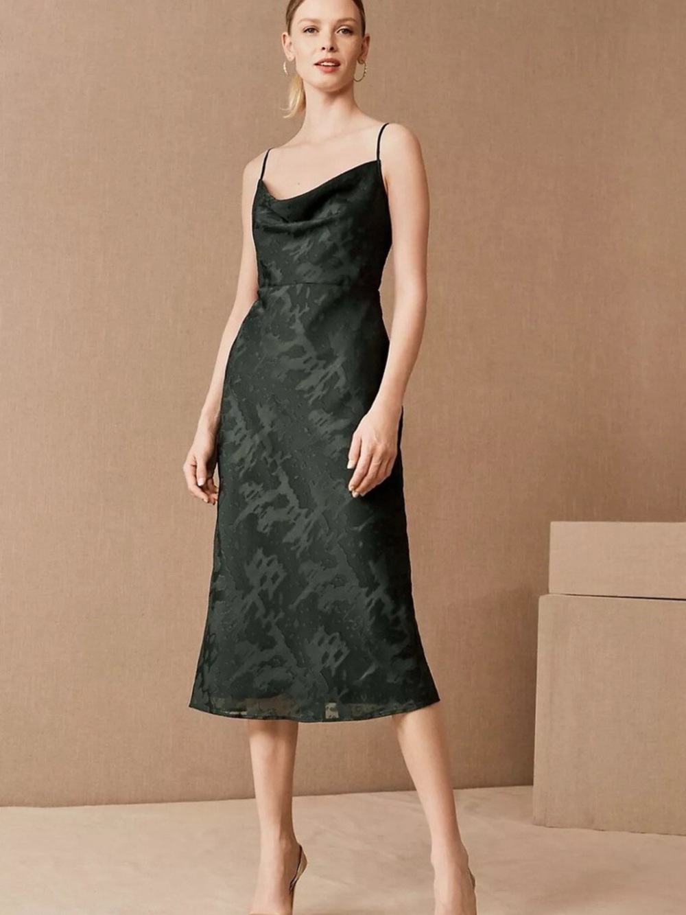 Anthropologie Hutch Size 6 Forrest Green Cowl Neck Kinsey Midi Dress